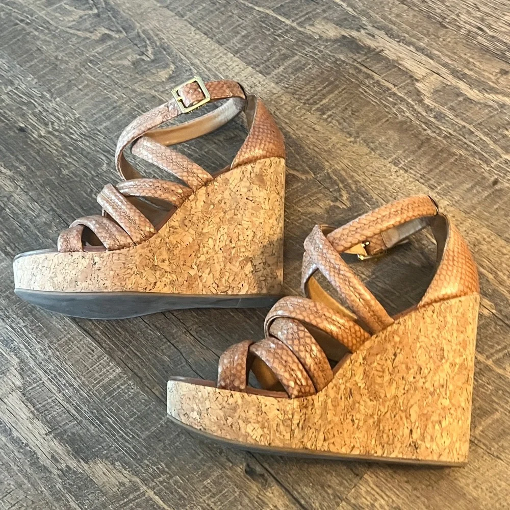 Tory Burch Jeanine Snake Print Leather Wedge Size 8 1/2 - Picture 15 of 16